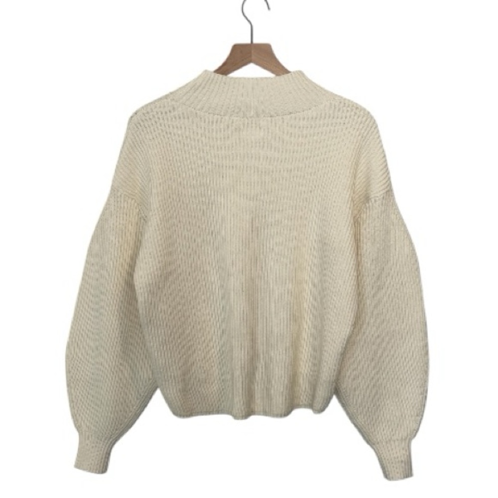NWT Anthropologie Maeve Ivory Rib Knit Sweater, Mock Neck, Balloon Sleeves,Small - Picture 4 of 15